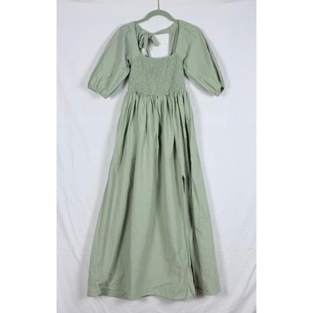 Nasty Gal Green Maxi Dress 0 Smocked Puff Sleeve Cottagecore Country - Picture 2 of 11